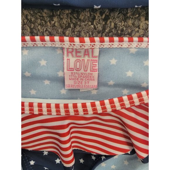 Girls Real Love Star & Stripe Tankini Swim Set Size 3T Nylon Spandex Blue & Red - Picture 2 of 4